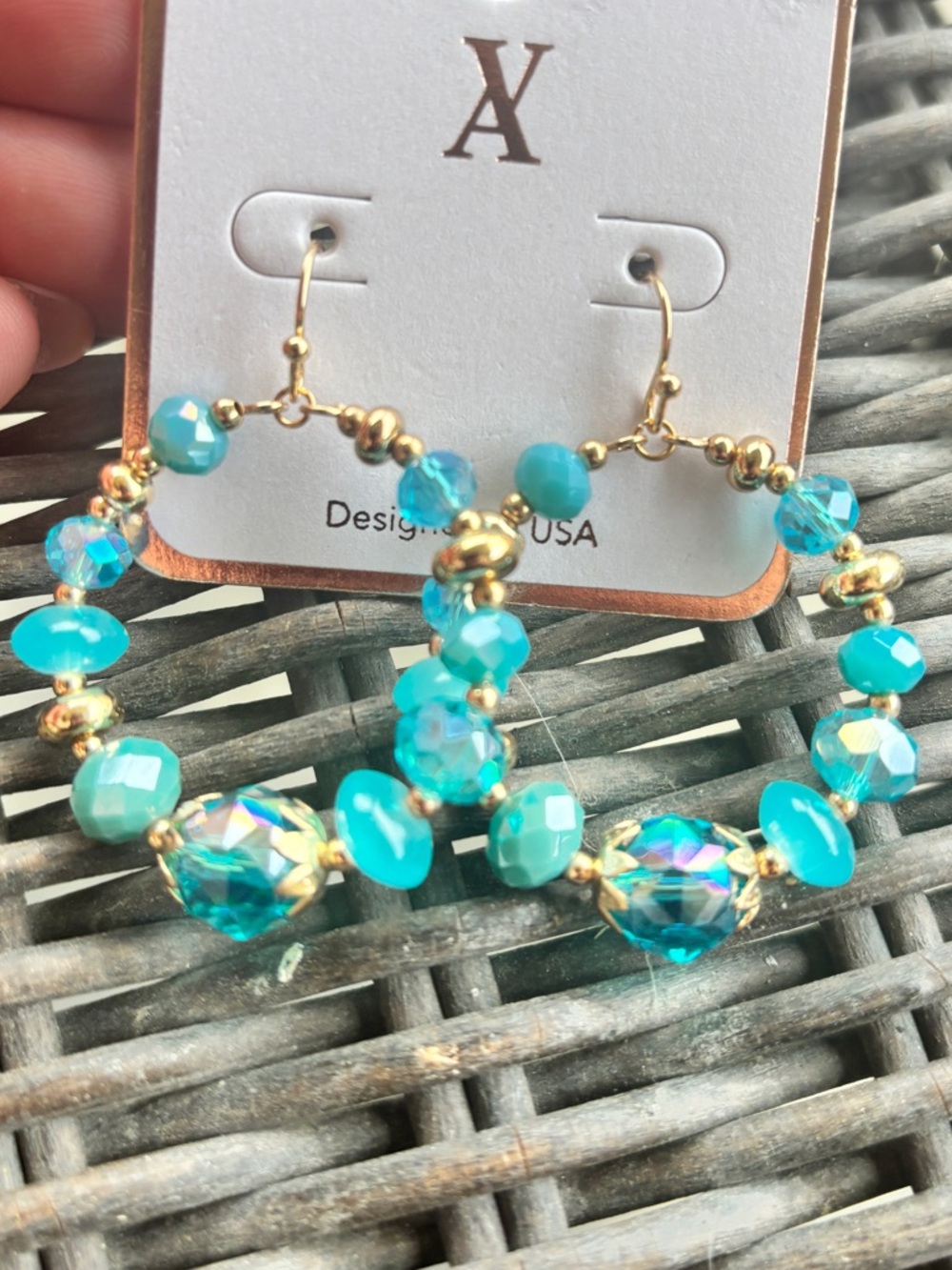 Turquoise Beaded Hoop Earrings - Designer
